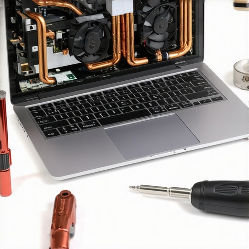 Professional Laptop Maintenance and Cooling System Close-up of a high-end creator laptop internal cooling system with maintenance tools