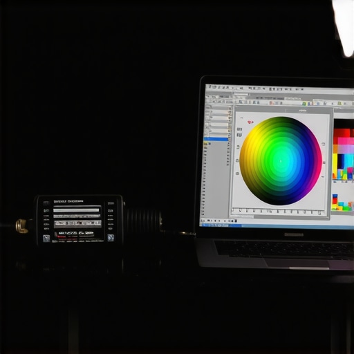 Professional Laptop Screen Calibration A colorimeter calibrating a creator laptop screen to ensure color accuracy.