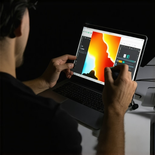 A designer calibrating a creator laptop screen for color accuracy.