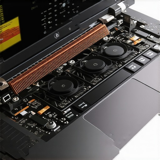 Close-up of internal cooling fans and copper heat pipes in a creator laptop.