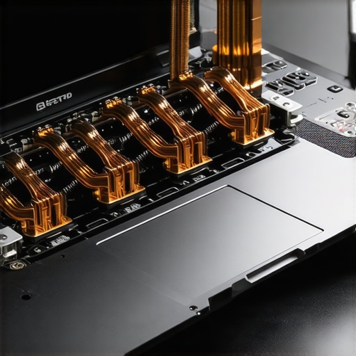 Professional Laptop Thermal Engineering Close-up of laptop cooling components including vapor chambers and heat pipes for video editing stability.