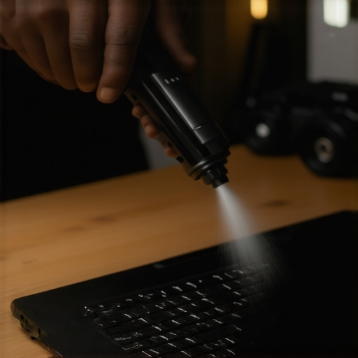 Professional Laptop Thermal Maintenance Cleaning dust from a creator laptop vents with compressed air