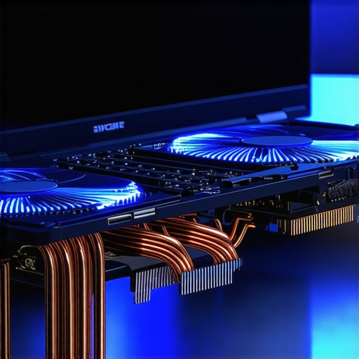 Internal view of laptop cooling fans and heat pipes for professional design work.