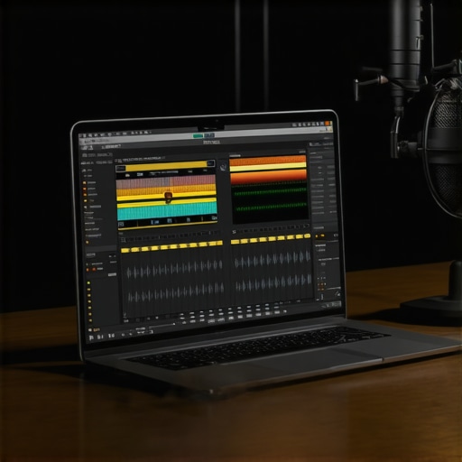 Professional Studio Laptop Optimization A creator laptop displaying performance monitoring software in a home studio