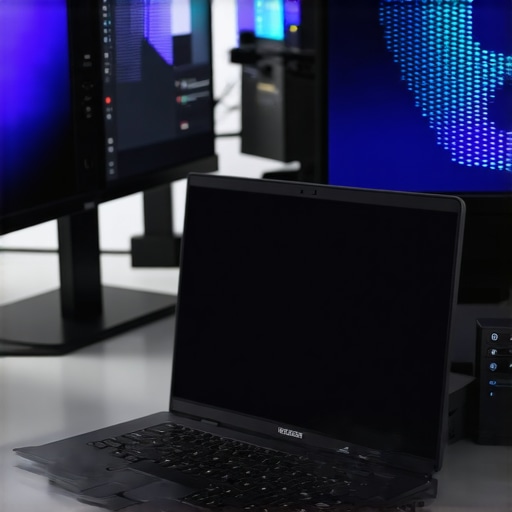 Professional Thunderbolt 4 Laptop Scaling Setup A high-performance creator laptop connected to a docking station with multiple external devices.