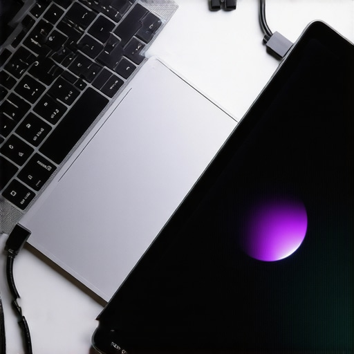 A laptop and tablet connected via high-speed cable for video editing workflow
