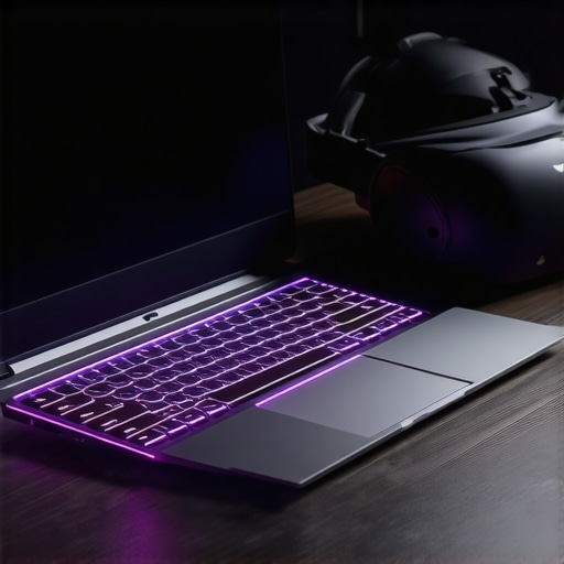 Professional VR Development Hardware Setup High-end laptop with cooling vents and VR headset for development