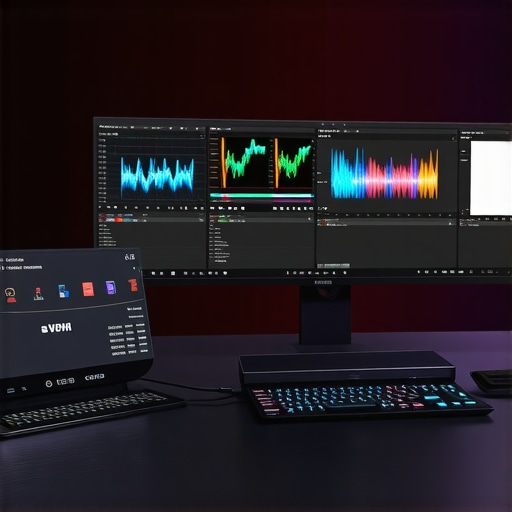 Professional Workstation Monitoring and External Storage Setup A laptop connected to external storage and monitoring software to prevent disconnects.