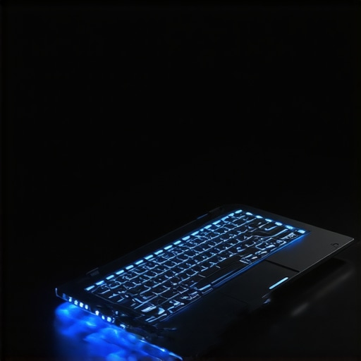 Professional laptop cooling pad for streaming High-performance laptop on an active cooling pad with blue LED lighting in a studio setup