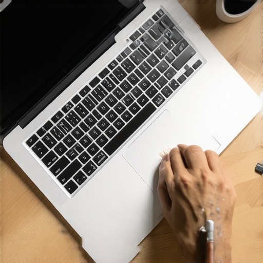 Professional laptop maintenance and cable management Creator cleaning vents on a high-end editing laptop to ensure silent operation