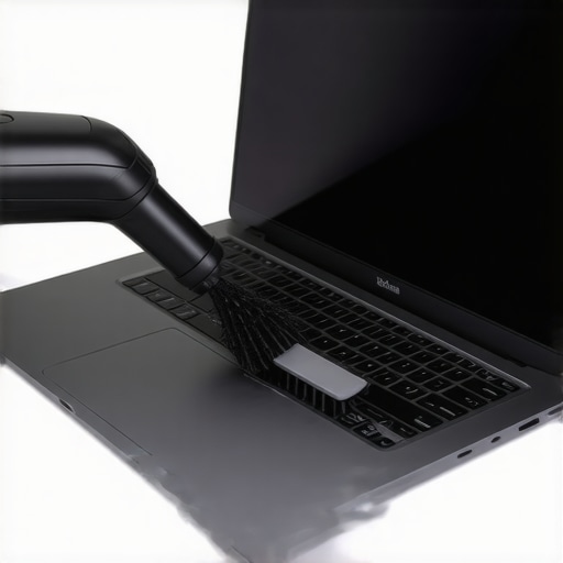 Professional laptop maintenance and cleaning Close up of a creator cleaning the cooling vents of a high-performance laptop to prevent overheating.
