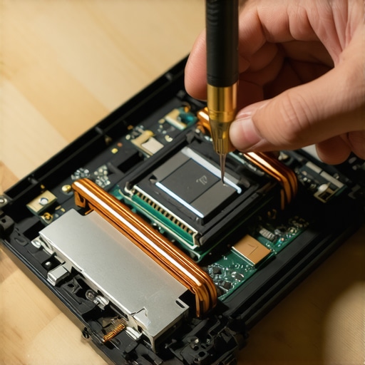 Professional laptop thermal maintenance Technician applying thermal paste to a creator laptop CPU