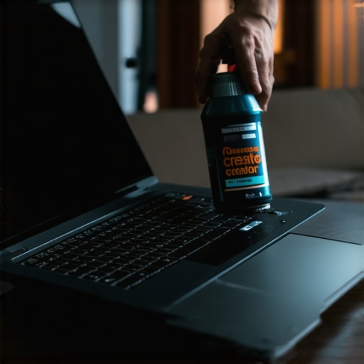 Man using compressed air to clean dust from a creator laptop vents