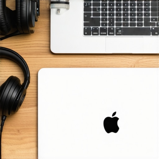 Quiet Studio Laptop Setup Fanless laptop for silent audio recording in a home studio.