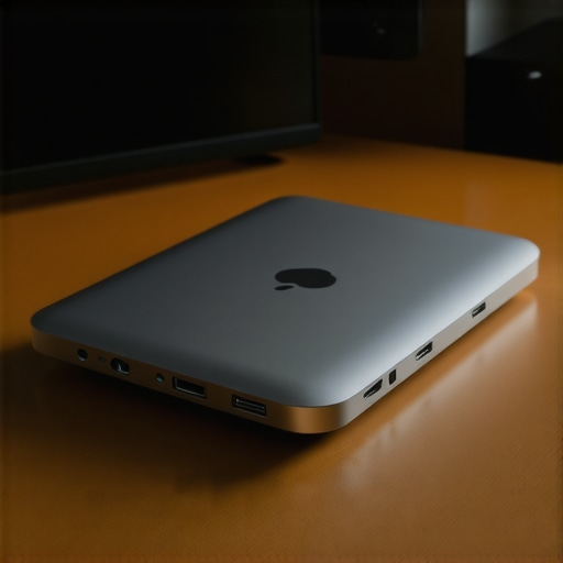 Raised USB-C Hub with Improved Airflow An aluminum USB-C hub elevated off a desk to maximize cooling and prevent overheating.