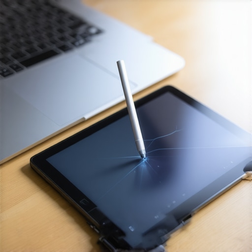 Smooth digital drawing tablet pen stroke on a creative workstation A digital drawing tablet connected to a laptop with a stylus pen drawing a smooth line without lag
