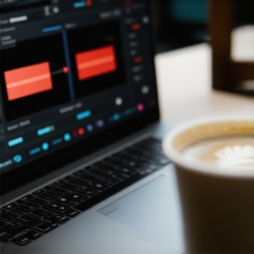 The Hidden Struggle of Mobile Video Editing Performance A laptop screen showing a lagging video editing interface due to thermal throttling and power saving settings.
