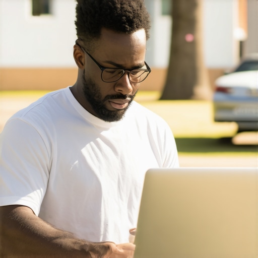 A creator comparing a dim, inaccurate laptop screen to a professional color-matched print in an outdoor setting.