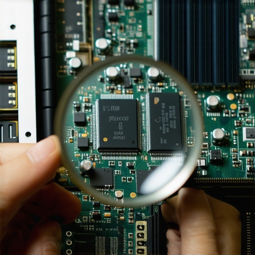 The reality of soldered components in creator laptops Magnifying glass over a laptop motherboard showing soldered memory chips