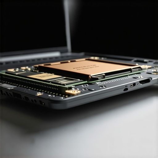 Upgrading a Creator Laptop with a High-Speed NVMe SSD A technician installing a fast NVMe SSD with a heatsink into a laptop to improve video editing speeds.