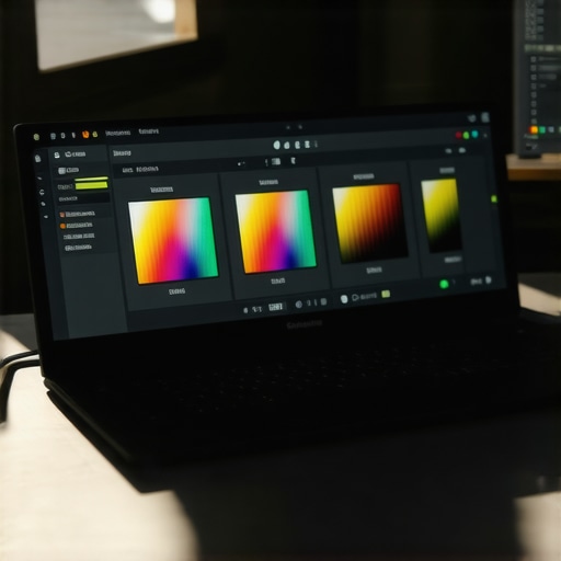 Using Histograms for Outdoor Color Accuracy Close up of a laptop screen outdoors showing photo editing scopes and histogram to ensure color accuracy in bright light.