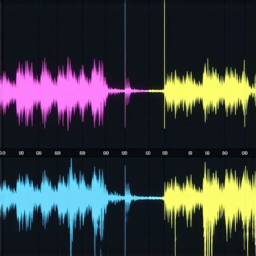 A computer screen displaying a video editing timeline with audio waveforms slightly ahead of the video track for calibration.